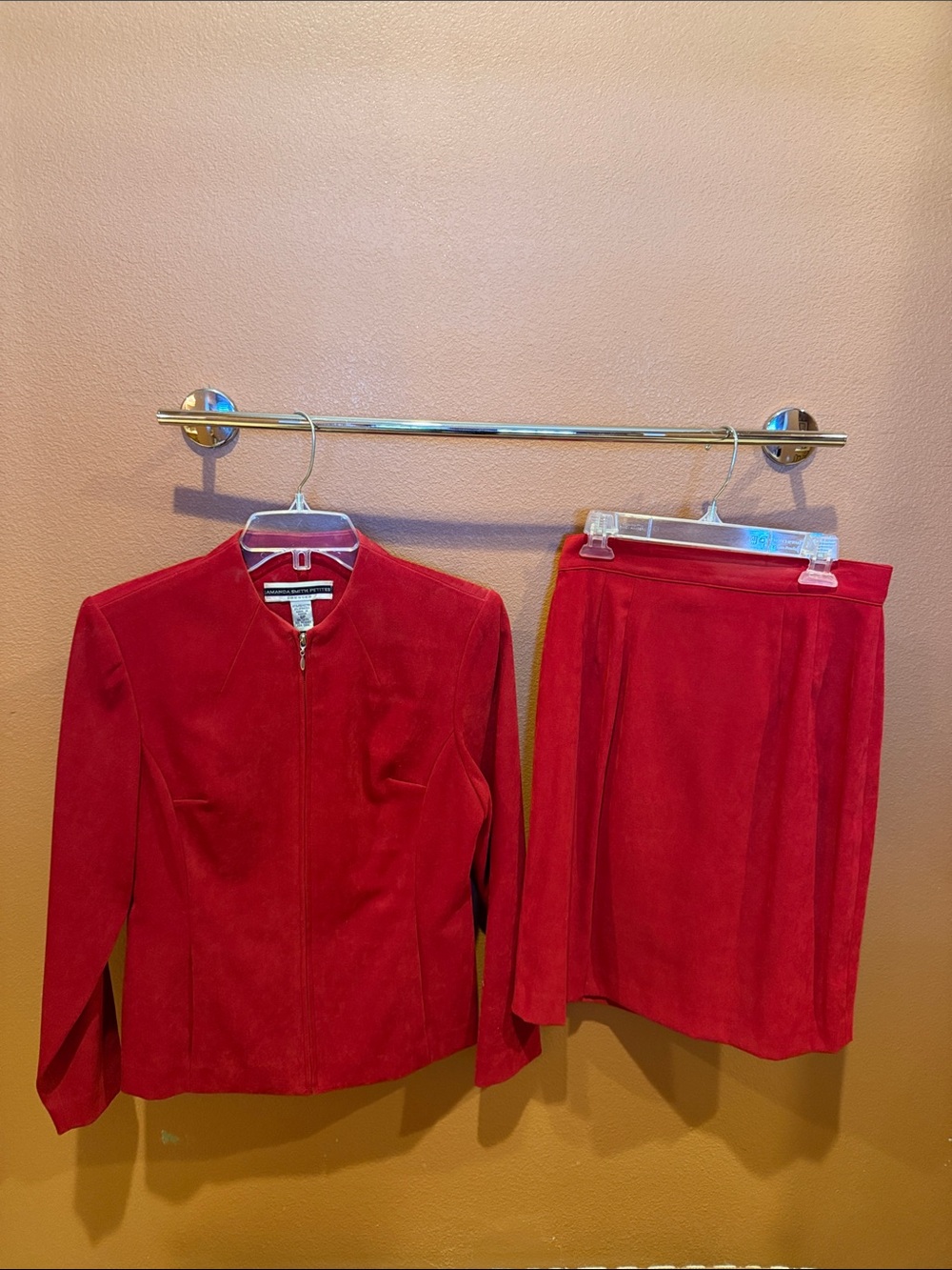Amanda Smith Red Suede Jacket and Skirt Set